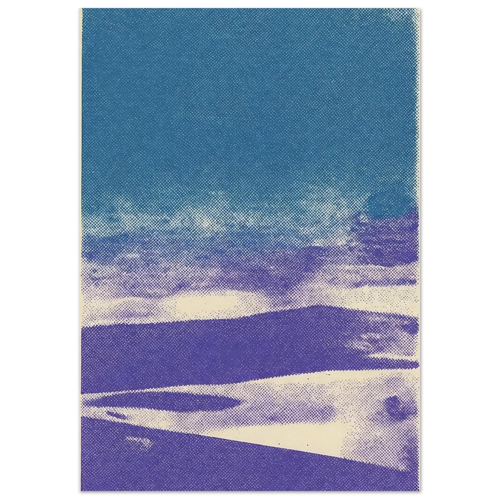VIOLET SHORE art print: sky, water and sand in blue and violet halftone