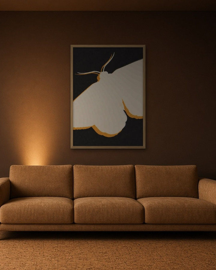 NIGHT MOTH framed on a wall